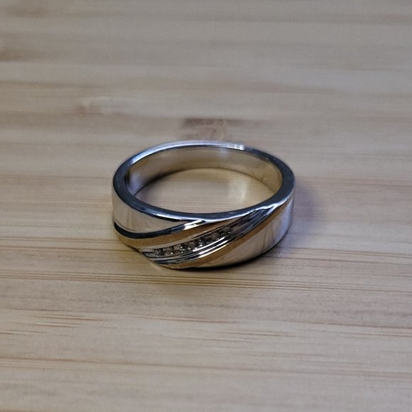 Men's 14k GP Sterling Silver Ring w/ Diamonds - Size 10 - Picture 1 of 4